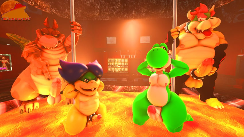 3d 3d_(artwork) activision anthro bowser crash_(series) crocodile crocodilian crocodylid digital_media_(artwork) dingodile group hi_res koopa koopaling ludwig_von_koopa male male_only mammal mario_(series) moonwulf nintendo pole reptile scalie source_filmmaker stripper stripper_pole video_games yoshi