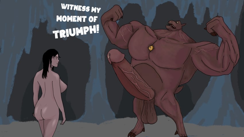 1boy 1girls anthro behind_view erection huge_balls huge_cock huge_muscles humanoid_penis large_ass large_breasts large_penis light-skinned_female monster muscle_growth penis_growth scooby-doo scrappy-doo the_starman transformation worship