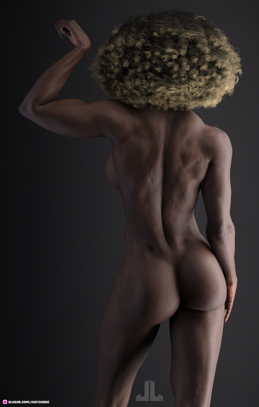 1girls 3d athletic back_view big_ass big_breasts big_butt dark-skinned_female dark_skin dimples_of_venus female female_only fit_female flexing human justjudge large_ass muscular_female naked naked_female nude nude_female posing slushe_(website) solo_female