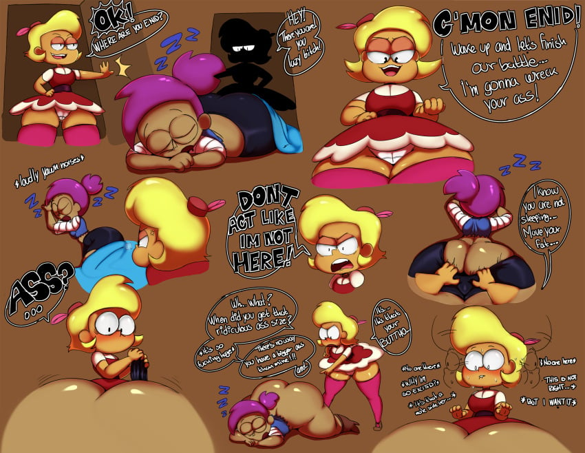 angry ass ass_cleavage big_ass big_butt blonde_hair blush bottom_heavy bubble_ass bubble_butt butt_crack cartoon_network crop_top dark-skinned_male dark_skin dialogue dress elodie enid exposed_ass fat_ass fat_butt feathered_cap female females females_only horny horny_female huge_ass huge_butt in_heat large_ass large_butt oddrich ok_k.o.!_let's_be_heroes purple_hair ripping_clothing shorts sleeping speech_bubble sweating text thick_ass thick_thighs tsundere wide_hips yuri