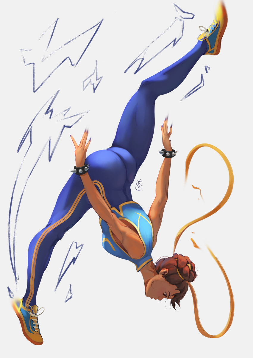 capcom chun-li female fighting flexible legs somersault street_fighter street_fighter_alpha thighs