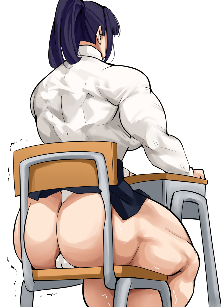 1girls ass ass_bigger_than_skirt back big_ass blue_hair female muscles musctonk muscular muscular_back muscular_female muscular_thighs original pantyshot ponytail purple_hair school_uniform schoolgirl sitting skirt solo tall_female thick_thighs tight_clothing wardrobe_malfunction