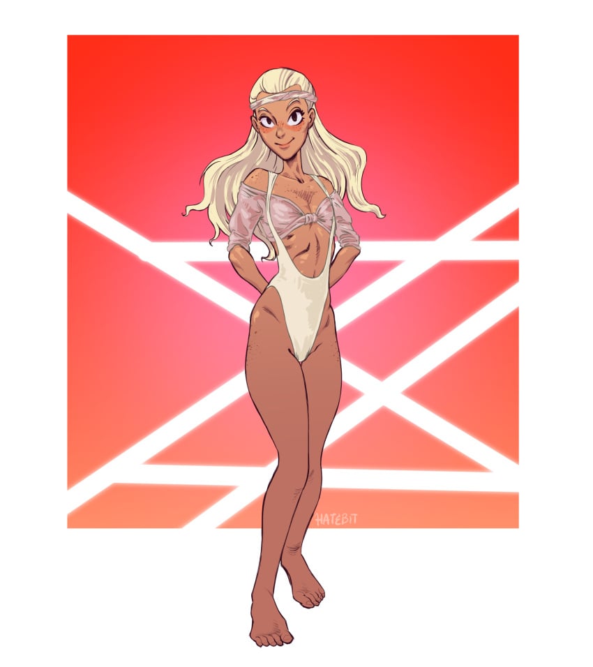 1girls blonde_hair dark-skinned_female dark_skin female female_focus female_only flat_chest hatebit long_hair looking_at_viewer masters_of_the_universe netflix perfuma she-ra_and_the_princesses_of_power skinny smooth_skin solo solo_female swimsuit thin_female