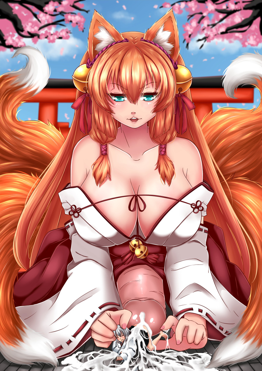 1futa 1girls animal_ears ass big_breasts big_penis breasts clothed clothing covered_in_cum cum cysh ejaculation erect_penis erection female fox_ears fox_girl fox_tail futa_giantess futa_on_female futanari giant_futanari giantess huge_breasts huge_cock humanoid humanoid_penis kaiju kemonomimi kitsune light-skinned_female light-skinned_futanari light_skin macro macro_futa micro micro_female micro_on_macro mostly_clothed penis rape restrained silver_hair size_difference vkelis