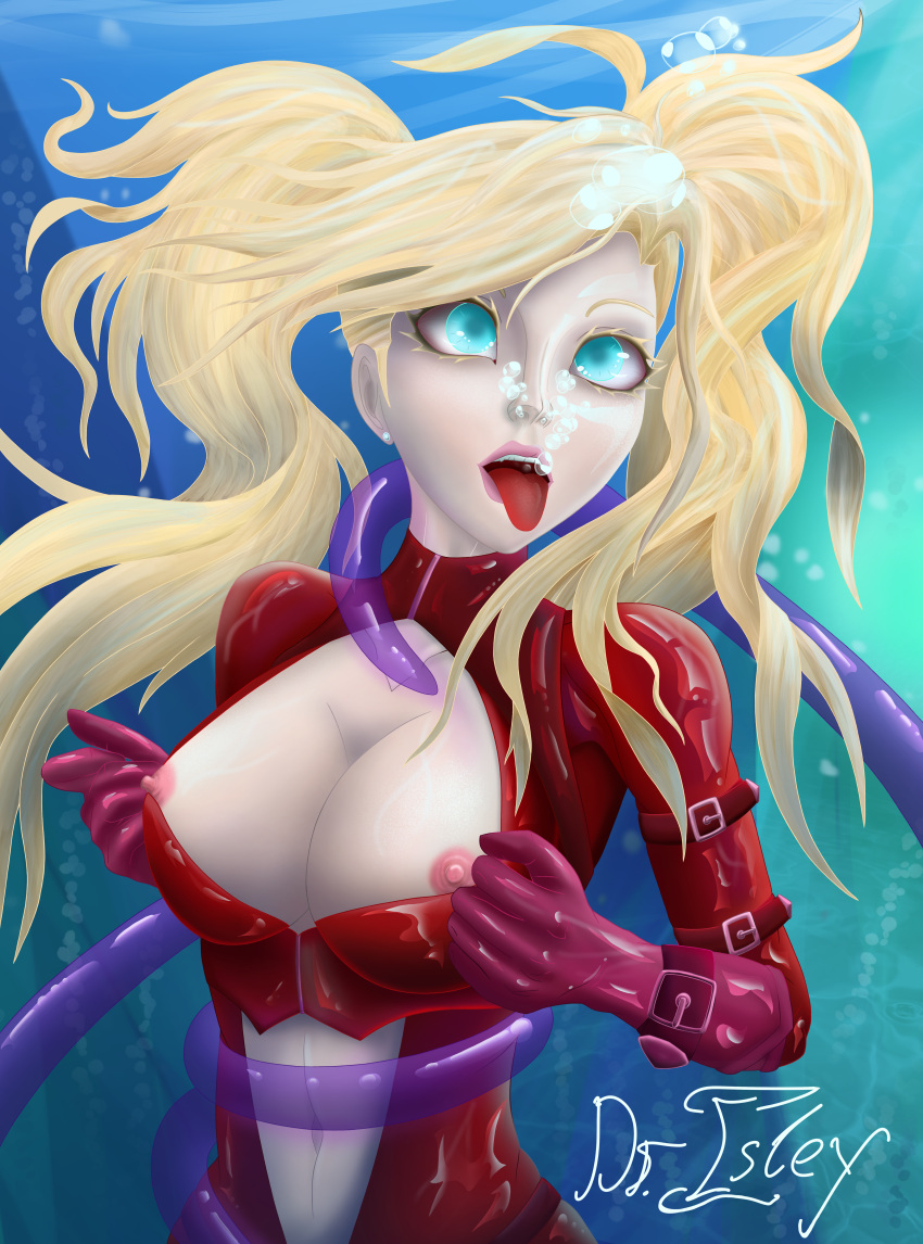 ahe_gao ann_takamaki asphyxiation blonde_hair blue_eyes breasts_out dr_isley drowning nipples persona persona_5 restrained tentacle tight_bodysuit underwater water_torture