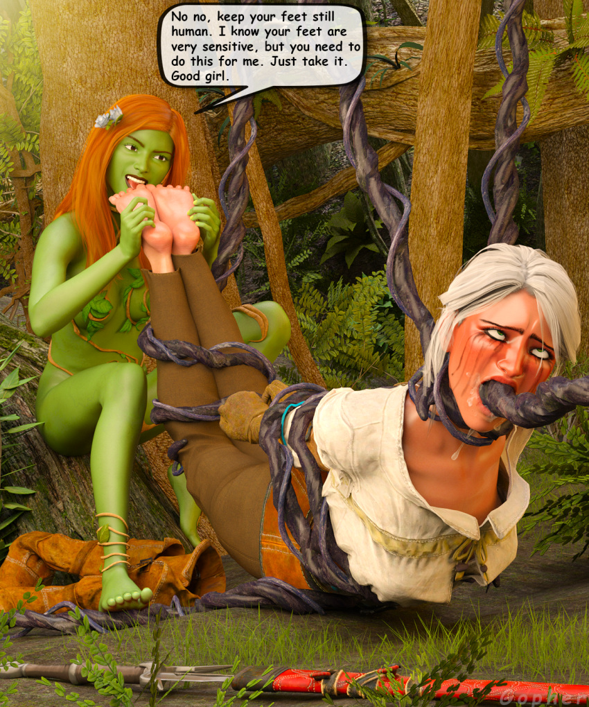 bondage bondage bound ciri dryad facefuck feet_licking female_domination female_on_female female_only femdom foot_fetish foot_focus foot_worship gopher_(artist) green_eyes green_skin light-skinned_female red_hair runny_makeup scar the_witcher_(series) the_witcher_3:_wild_hunt tickle_torture tickling tickling_feet toe_sucking white_hair yuri