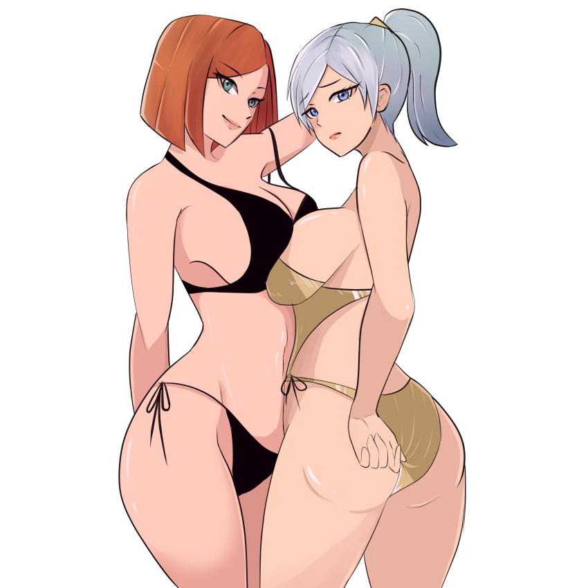 artist_request ass big_ass big_breasts bikini bikini_bottom bikini_top blue_eyes breast_to_breast breasts brittany_angel cleavage clothed female_only frown grand_theft_auto grand_theft_auto_v green_eyes huge_breasts looking_at_viewer nopixel olivia_copper orange_hair pale-skinned_female policewoman ponytail smiling thighs white_hair