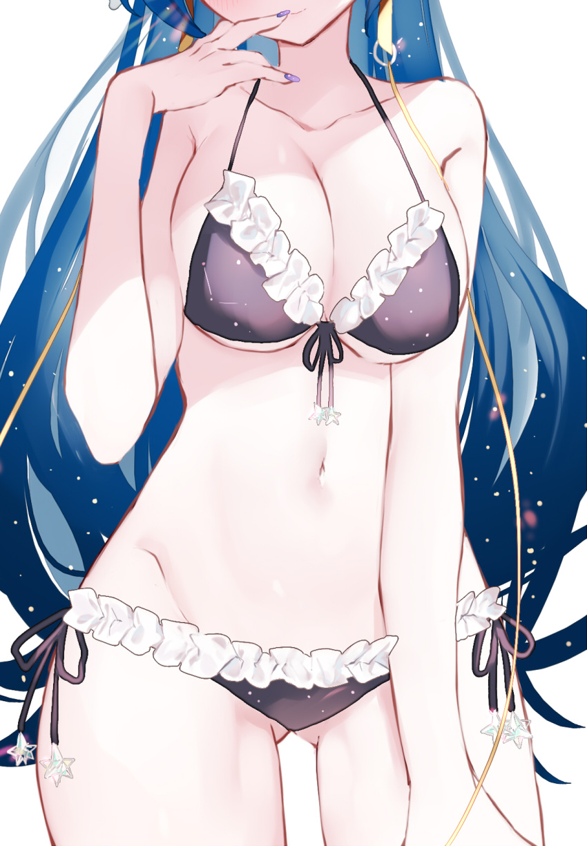 bikini black_bikini breasts busty cleavage female female_only frilled_bikini frills front-tie_bikini front-tie_top hinamori_(18ar0) navel side-tie_bikini side-tie_bottom solo solo_female vienna_(vtuber) virtual_youtuber