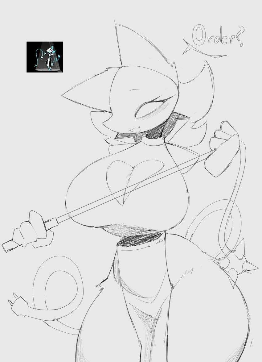1girls 2d anthro ass big_breasts breasts cleavage clothed clothing deltarune deltarune_chapter_2 enexofme female female_only simple_background solo tail tasque_manager tasque_manager_(deltarune) toby_fox undertale_(series) wide_hips