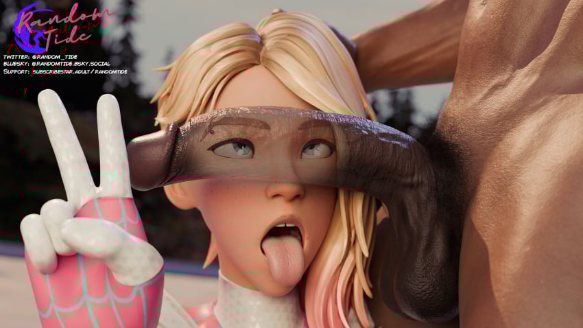 1boy 1boy1girl 1girls 3d ahe_gao balls ballsack big_penis black_body black_hair blender blonde_hair clothed clothed_female clothed_female_nude_male clothing completely_nude completely_nude_male dark-skinned_male eyes eyes_rolling_back freckles freckles_on_face gwen_stacy highlights_(coloring) large_balls large_penis mouth open_mouth outdoor_nudity outdoors outside peace_sign penis penis_in_front_of_face penis_on_face pubes pubic_hair public random_tide see-through spider-gwen spider-man:_across_the_spider-verse spider-man:_into_the_spider-verse spider-man_(series) straight suit teeth_gap teeth_visible testicles toned toned_male tongue tongue_out veins veiny veiny_penis watermark wet wet_penis white_body