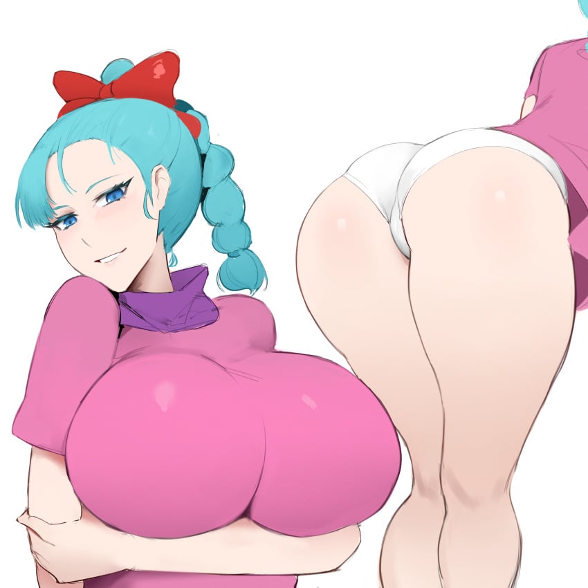 1girls 2022 2d ass ass_focus blue_eyes blue_hair braided_hair breasts bulma_briefs dragon_ball dragon_ball_(classic) female female_only hair_ornament hi_res huge_ass huge_breasts kisou light-skinned_female light_skin long_hair looking_at_viewer pale-skinned_female pale_skin panties pantyshot pink_clothing png simple_background smile teenage_bulma teenager thick_thighs thighs underwear very_high_resolution white_background white_panties