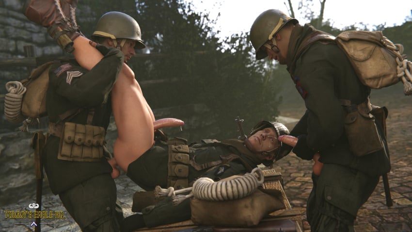 anal anal_sex anal_sex army cum cum_on_face cumshot exhibitionism gay gay_male gay_sex jerking_off jerkingoff masturbation medal_of_honor_airborne military outdoors precum soldier soldiers threesome tommys_eagle_hq uniform ww2