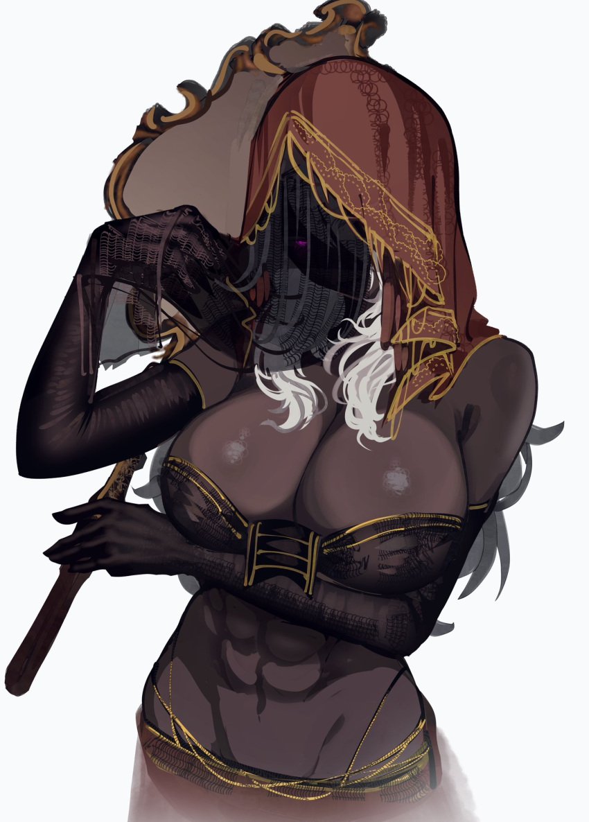 1girls abs alternate_body_type big_breasts busty cleavage dark-skinned_female dark_skin dark_souls dark_souls_2 desert_sorceress desert_sorceress_(cosplay) elden_ring elden_ring_nightreign female female_abs female_only fit fit_female fromsoftware gloves hood hood_up hooded huge_breasts large_breasts long_gloves massive_breasts milf muscular muscular_female recluse_(nightreign) tomatolover16 white_hair