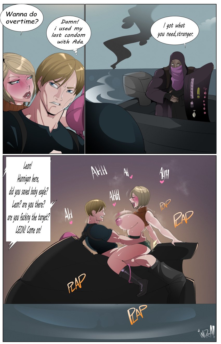 1girls 2boys 2d ashley_graham capcom comic female female_focus indra_(artist) leon_scott_kennedy male merchant_(resident_evil) resident_evil resident_evil_4