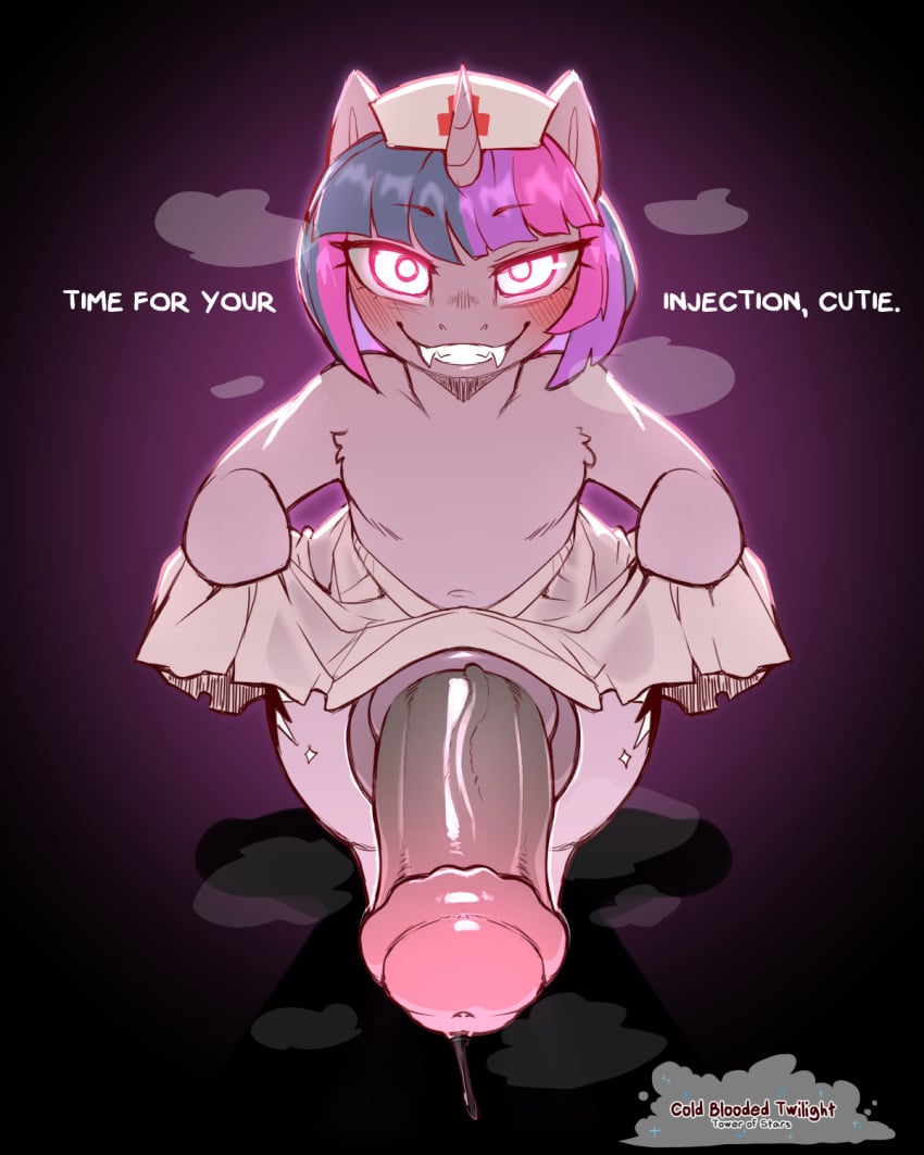 animal_genitalia animal_penis balls blush bodily_fluids bottomwear clothing cold-blooded-twilight dialogue equid equine equine_genitalia equine_penis erection fangs feral flared_penis friendship_is_magic fur genital_fluids genitals hair hasbro hi_res hooves horse looking_at_viewer male mammal multicolored_hair my_little_pony on_hind_legs penis pink_body pink_fur pink_hair pony precum presenting presenting_penis purple_hair quadruped skirt solo teeth text twilight_sparkle_(mlp)
