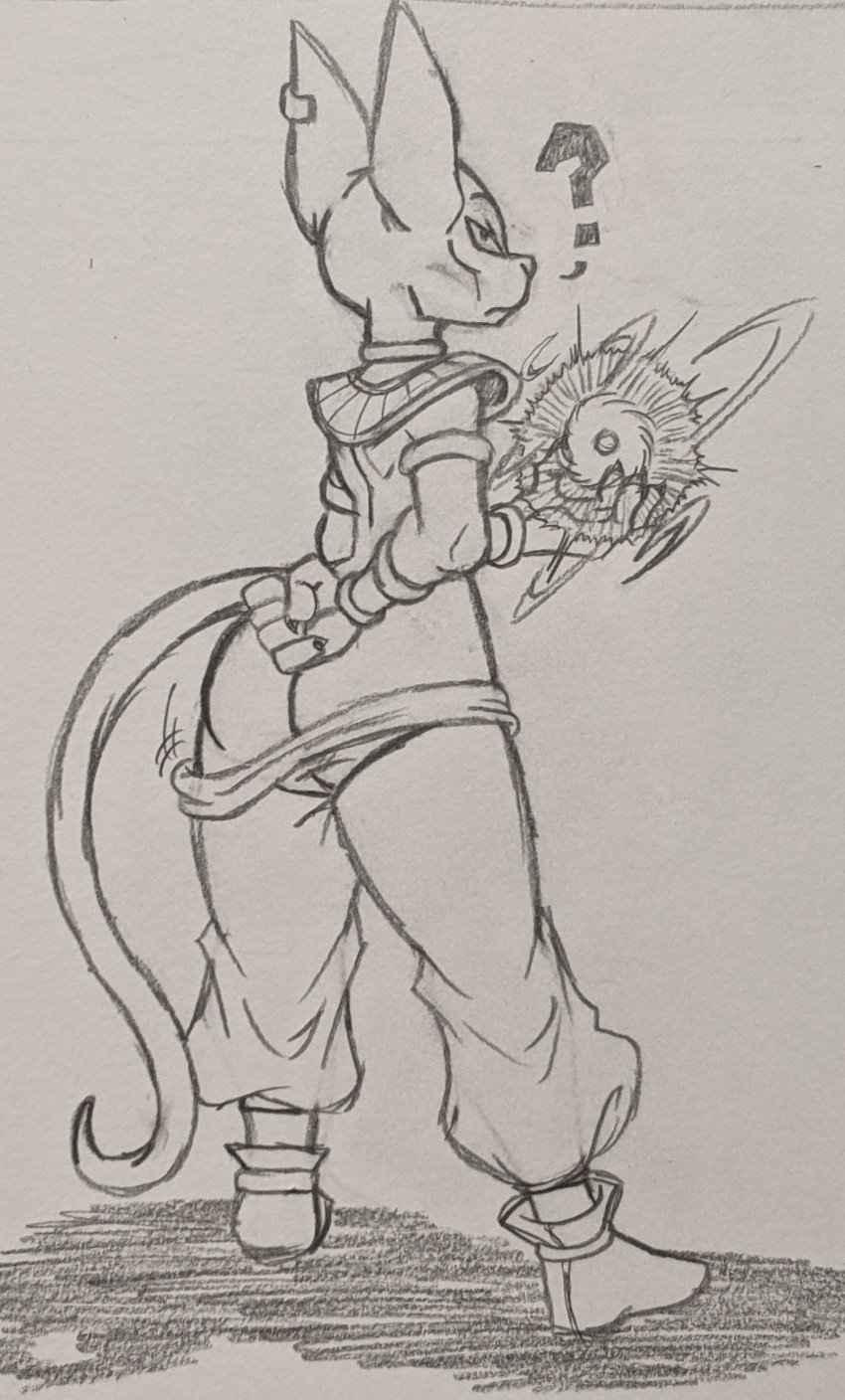 anthro beerus dragon_ball dragon_ball_super fauxtellno1_(artist) furry male male_only monochrome pants_down solo solo_male