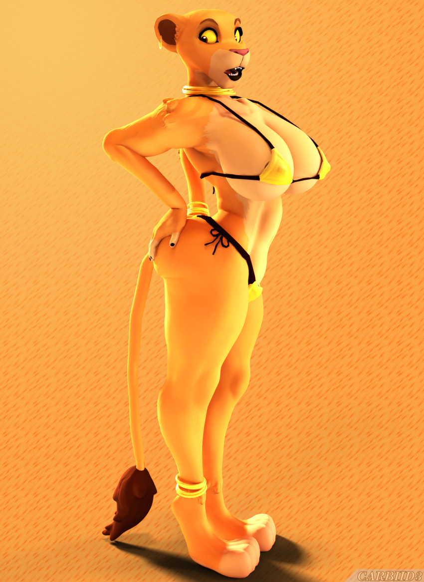 3d_(artwork) anklet anthro ass big_breasts big_butt bikini bikini_bottom bikini_top bracelet breasts carbiid3 clothed clothing digital_media_(artwork) disney felid female fur hand_on_butt hi_res invalid_tag jewelry kiara lion lips mammal necklace open_mouth pantherine solo swimwear the_lion_king thick_thighs