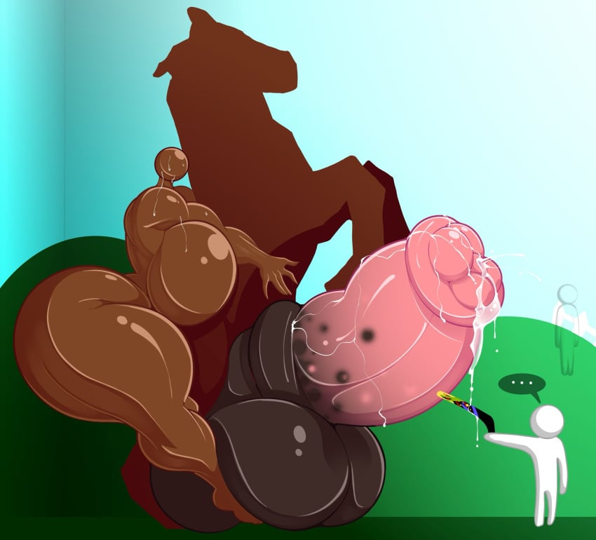 1boy 1girls ass attackheat barefoot big_breasts breasts completely_nude completely_nude_female female full_body hiding hiding_behind_object horsecock huge_ass leaking leaking_precum male meccha_chameleon naked naked_female nude nude_female statue