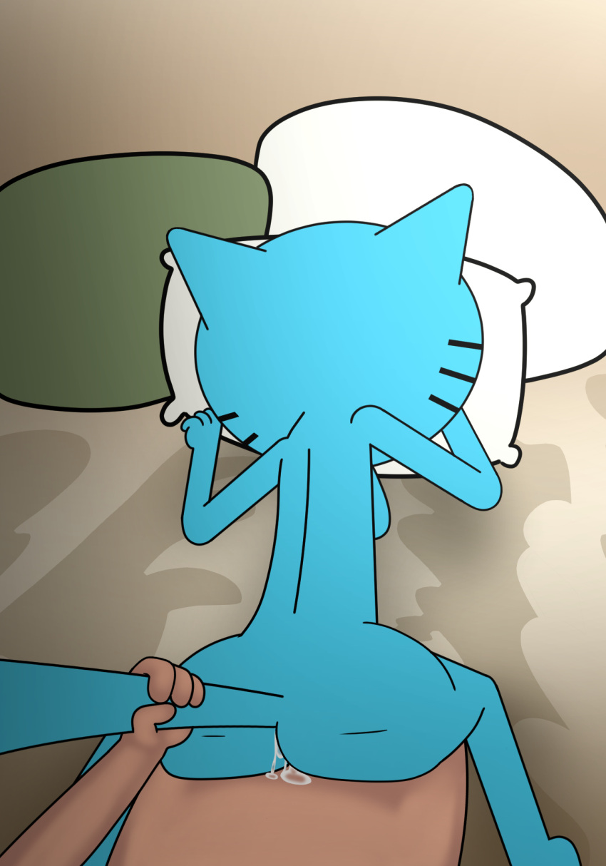 blue_fur cat_humanoid catgirl cum cum_inside doggy_style female furry gilf grabbing_tail human_on_anthro impstripe male male_human/female_anthro male_on_anthro male_pov mary_senicourt milf pov the_amazing_world_of_gumball unseen_male_face