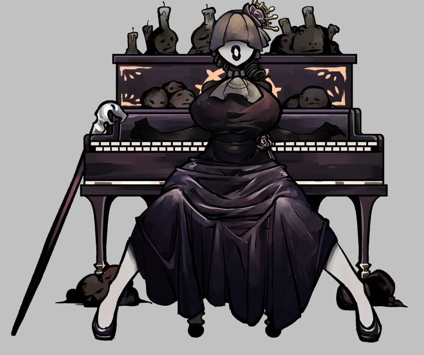 big_breasts black_lipstick dark_clothing eclipseecliptus eyes_covered il_pianto_della_luna lobotomy_corporation no_sex piano project_moon