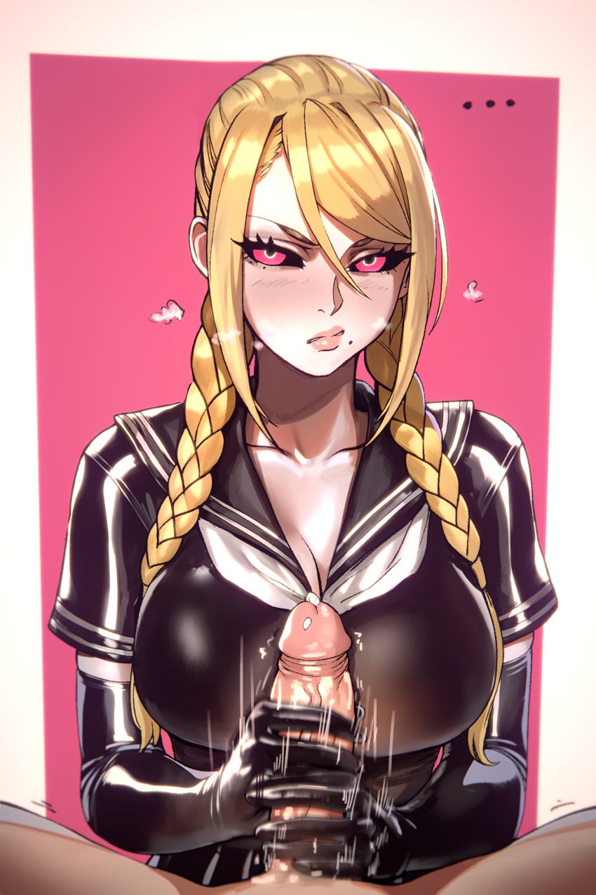alternate_costume annoyed handjob latex metroid penis pov precum samus_aran school_uniform xandredarium