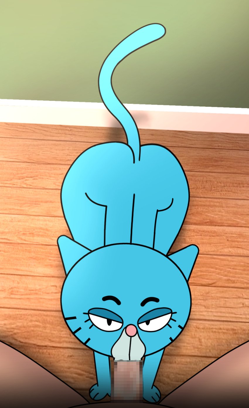 blowjob blue_fur cat_humanoid catgirl fellatio female furry human_on_anthro impstripe male_human/female_anthro male_on_anthro male_pov mary_senicourt milf oral pov the_amazing_world_of_gumball unseen_male_face