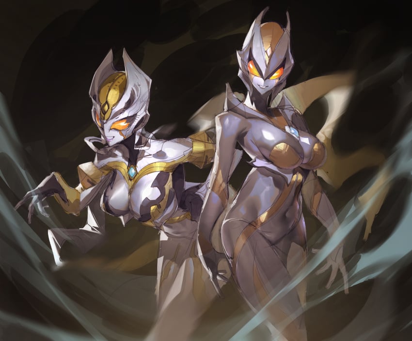 2girls breasts camearra carmeara female ultraman_(franchise) yellow_eyes