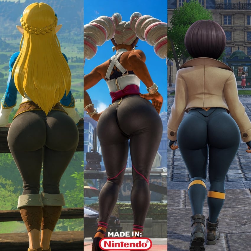 1girls 3girls absurdres ai_generated arms_(game) ass ass_focus bare_shoulders big_ass big_breasts black_bodysuit black_hair blonde_hair bodysuit booty breasts brown_jacket bubble_ass bubble_butt clothing crossover curvaceous curvy_figure dark-skinned_female dark_skin dat_ass drill_hair earrings elf_ears emma_(pokemon) facing_away female female_only focus_on_ass from_behind game_freak gamefreak hair highres huge_ass huge_butt human human_only jacket jewelry large_breasts long_hair looking_back low-angle_view lower_body lower_body_focus mask matiere_(pokemon) matiere_(pokemon_legends:_z-a) nail_polish nintendo pants pink_hair pokemon pokemon_legends:_z-a princess_zelda short_hair smile solo solo_female steam steamy the_legend_of_zelda thick thick_ass thick_hips thick_legs thick_thighs thighs tight_clothing twin_drills twintails twintelle very_long_hair very_long_hair_female wide_ass wide_hips wide_thighs zelda_(breath_of_the_wild)