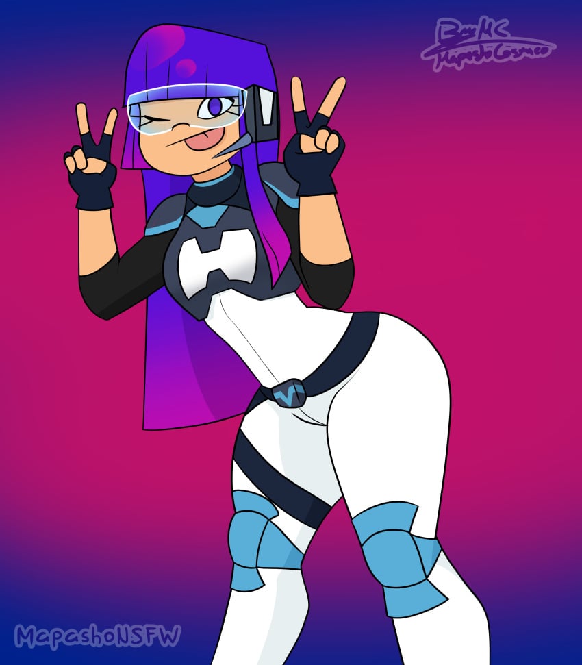 1girls big_ass big_hips blue-tinted_eyewear bodysuit female female_only gamer_girl glitch_techs long_hair mapashonsfw miko_kubota netflix nickelodeon otaku purple_eyes purple_hair smooth_skin solo tinted_eyewear visor