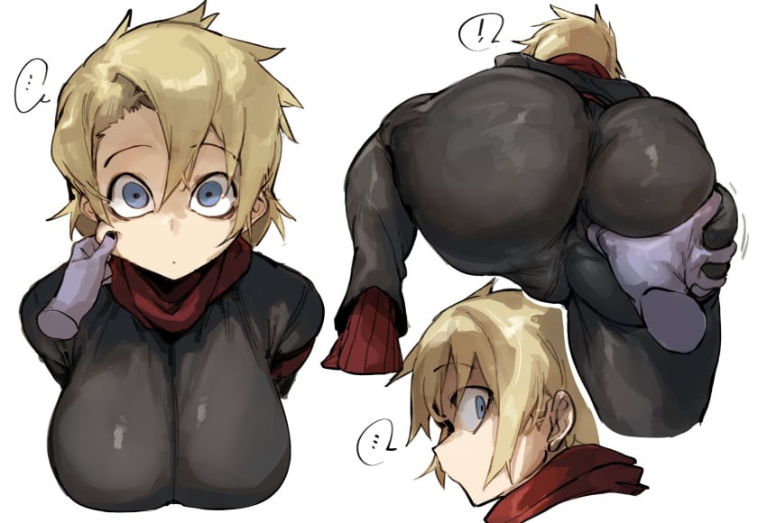 ass ass_grab black_clothing blonde blonde-haired_female blonde_female blonde_hair blonde_hair_female blue_iris breasts butt butt_grab cheek_grab cheek_pull clothed clothing docu_(doppel) doppel enigi09 erika_(enigi09) expression_bubble expressionless grabbing grabbing_ass grabbing_from_behind hi_res light-skinned_female light_skin purple_skin red_socks short_hair white_background white_sclera