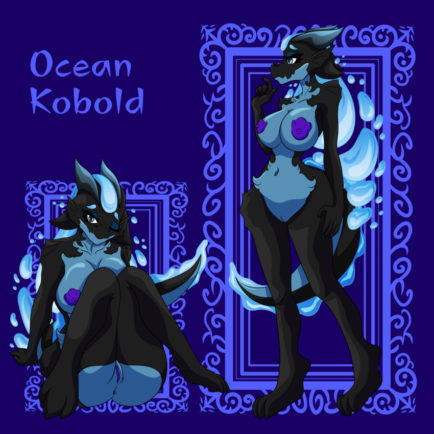 adkindragon anthro blue_body blue_theme breasts claws dragon electric fangs female female/female fire hi_res horn humanoid jaw kobold lizard open_mouth reptile scalie sea solo thunder volcano water