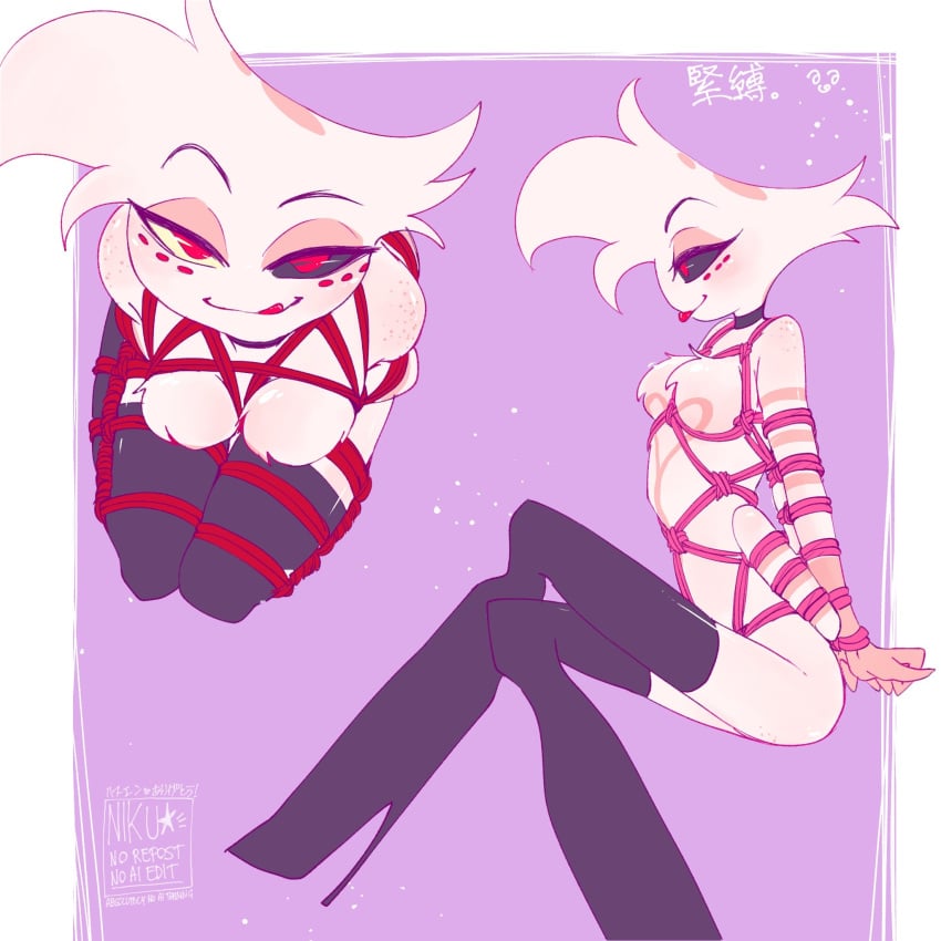 angel_dust_(hazbin_hotel) bondage femboy hazbin_hotel red_rope spider_boy tied_up twink