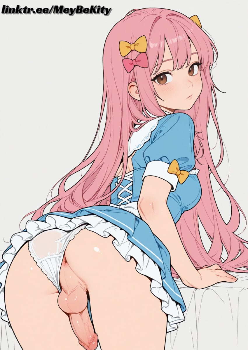 1boy ai_generated anus ass ass_focus balls dress femboy otoko_no_ko panties penis trap yaoi