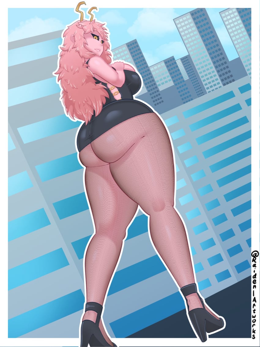 black_sclera huge_ass looking_at_viewer looking_back mina_ashido my_hero_academia pink_hair pink_skin raiden_artworks shonen_jump tagme thick_thighs time_skip yellow_eyes