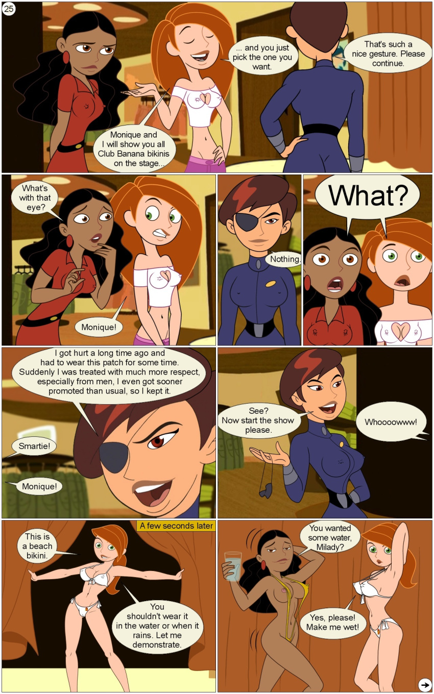 betty_director cleavage comic disney disney_channel female female_only gagala human innie_pussy kim_possible kimberly_ann_possible monique_(kim_possible) multiple_girls nipples oh,_betty! page_25 straight_hair yuri