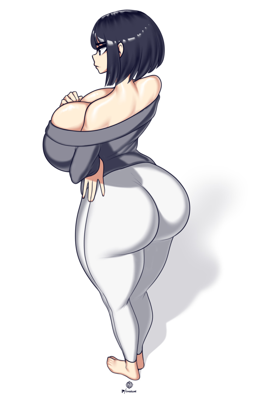 1girls big_ass big_breasts big_butt black_hair female huge_ass huge_breasts large_breasts leggings onaeane original solo standing tight_clothing tight_pussy white_background yoga_pants