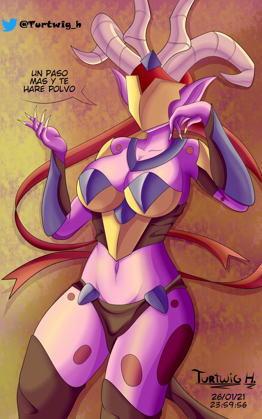 ass big_ass big_breasts breasts horns mask monster_legends only_female pink_skin shivarakah turtwig_h witch