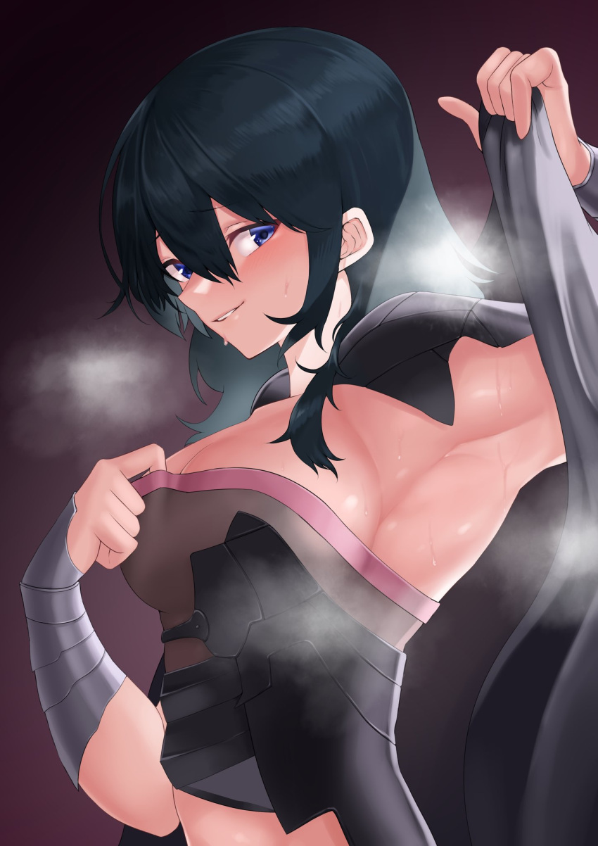 1girls armpit_fetish armpits blue_eyes breasts byleth_(fire_emblem) byleth_(fire_emblem)_(female) cleavage female_only fire_emblem fire_emblem:_three_houses heavy_breathing jury9016 large_breasts medium_hair nintendo smell solo steaming_body steamy_armpits sweat sweat_fetish sweating_profusely teal_hair