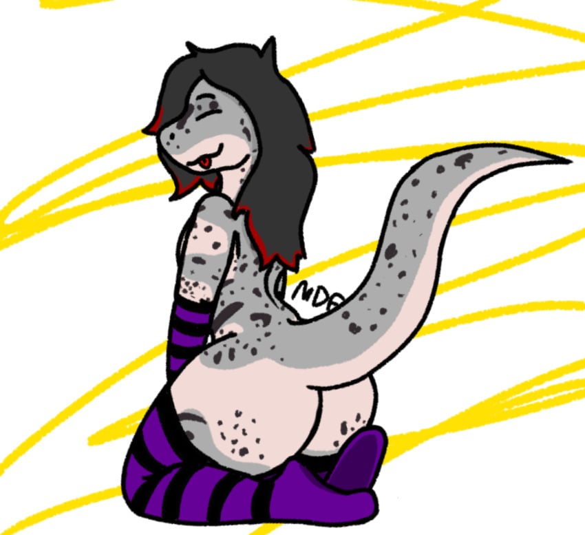 anthro ass big_butt black_hair clothing eublepharid gecko girly hair happy jooj_(jooj_xd) leopard_gecko lizard male mattydracofoxo rear_view reptile scalie solo tight_clothing