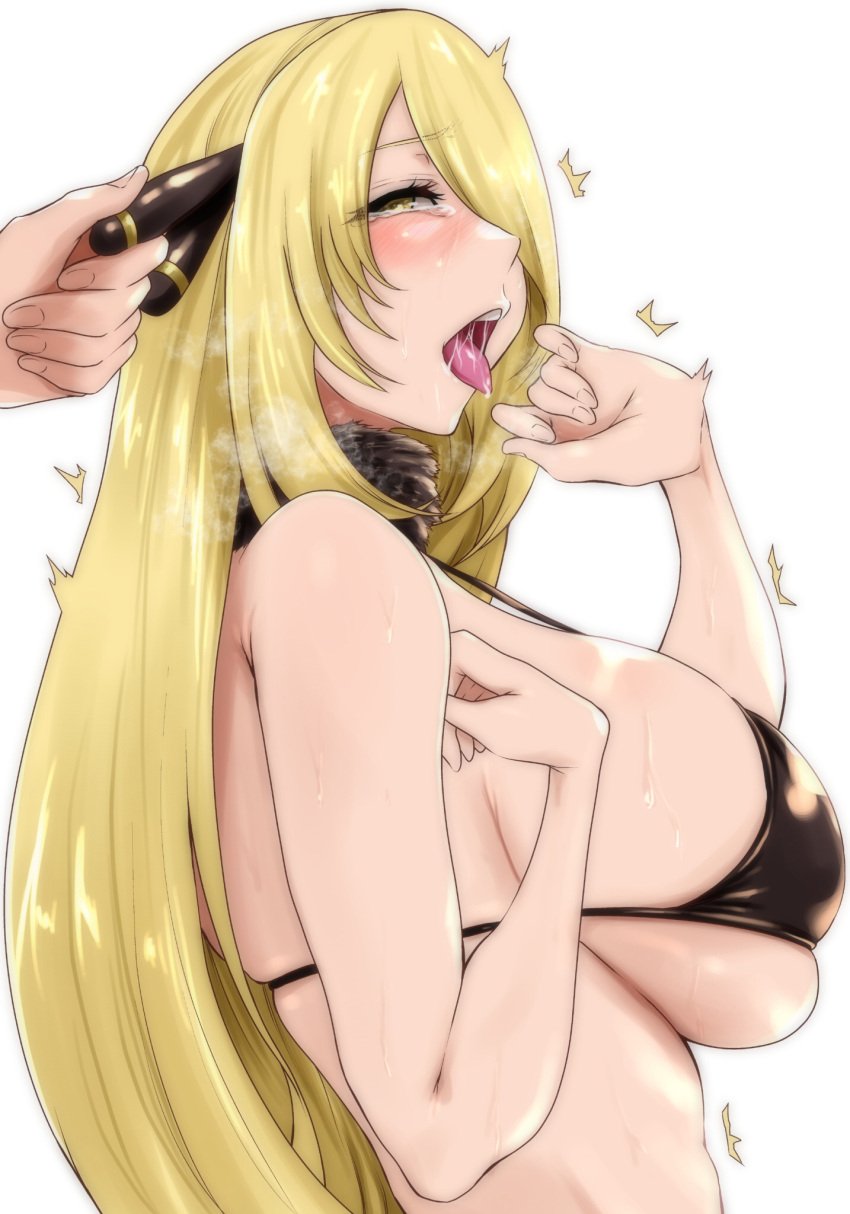 1girls 2022 ahe_gao alternate_breast_size blonde_hair blush breasts cynthia_(pokemon) fantastic_arousal female female_only hair_ornament hair_over_one_eye hi_res huge_breasts long_hair moriton naughty_face nintendo open_mouth pokemon pokemon_dppt side_view sideboob simple_background tongue_out uncommon_stimulation visible_breath white_background