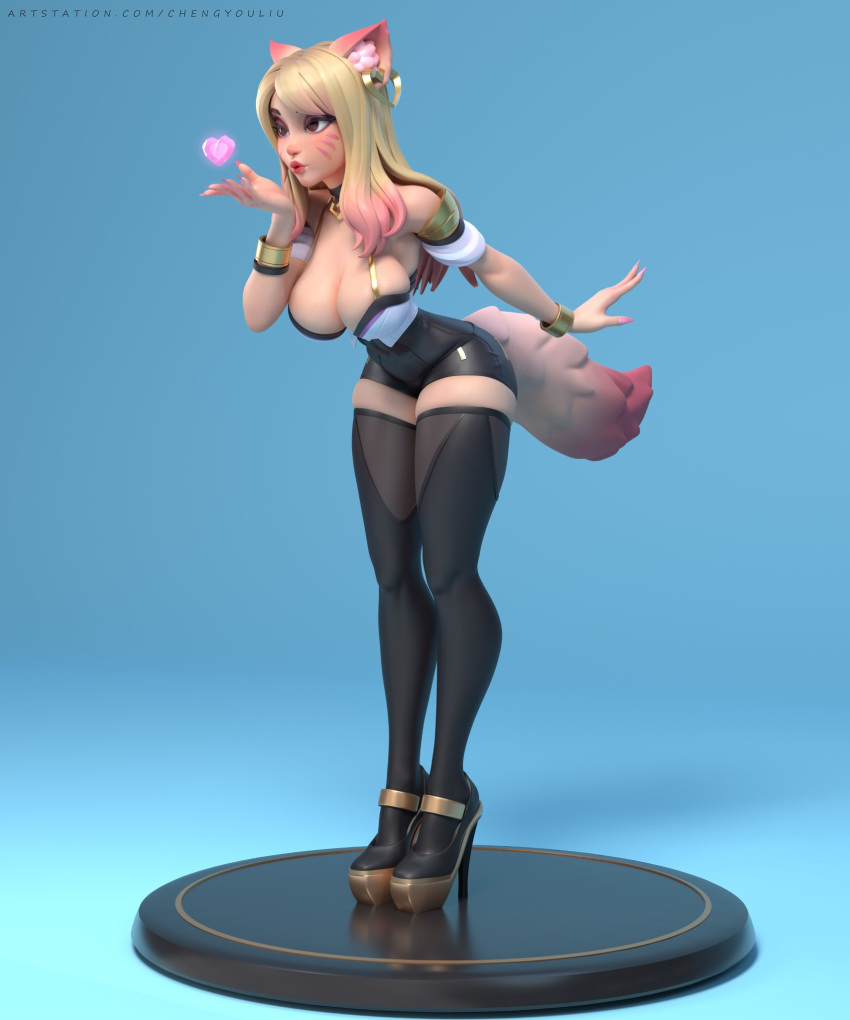 1girls 3d 3d_model ahri animal_ears artstation ass big_breasts blonde_hair breasts bursting_breasts busty chengyouliu cleavage ear female fox_ears fox_girl heart high_heels hips hourglass_figure human k/da_all_out_ahri k/da_all_out_series k/da_series large_breasts league_of_legends legs light-skinned_female light_skin lips multicolored_hair pink_hair shiny shiny_skin thick_legs thick_thighs thighs voluptuous whisker_markings wide_hips