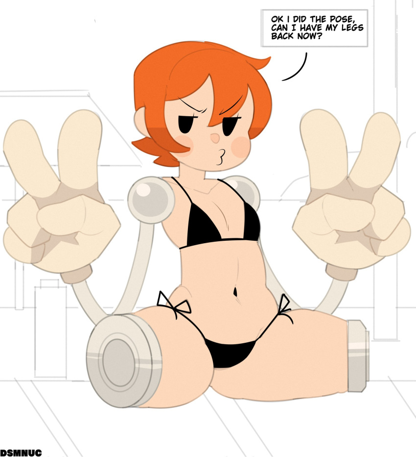 1girls amputee bikini chibi cute dsmnup female nipples nude orange_hair peacock_(skullgirls) pussy quadruple_amputee skullgirls solo tagme wink