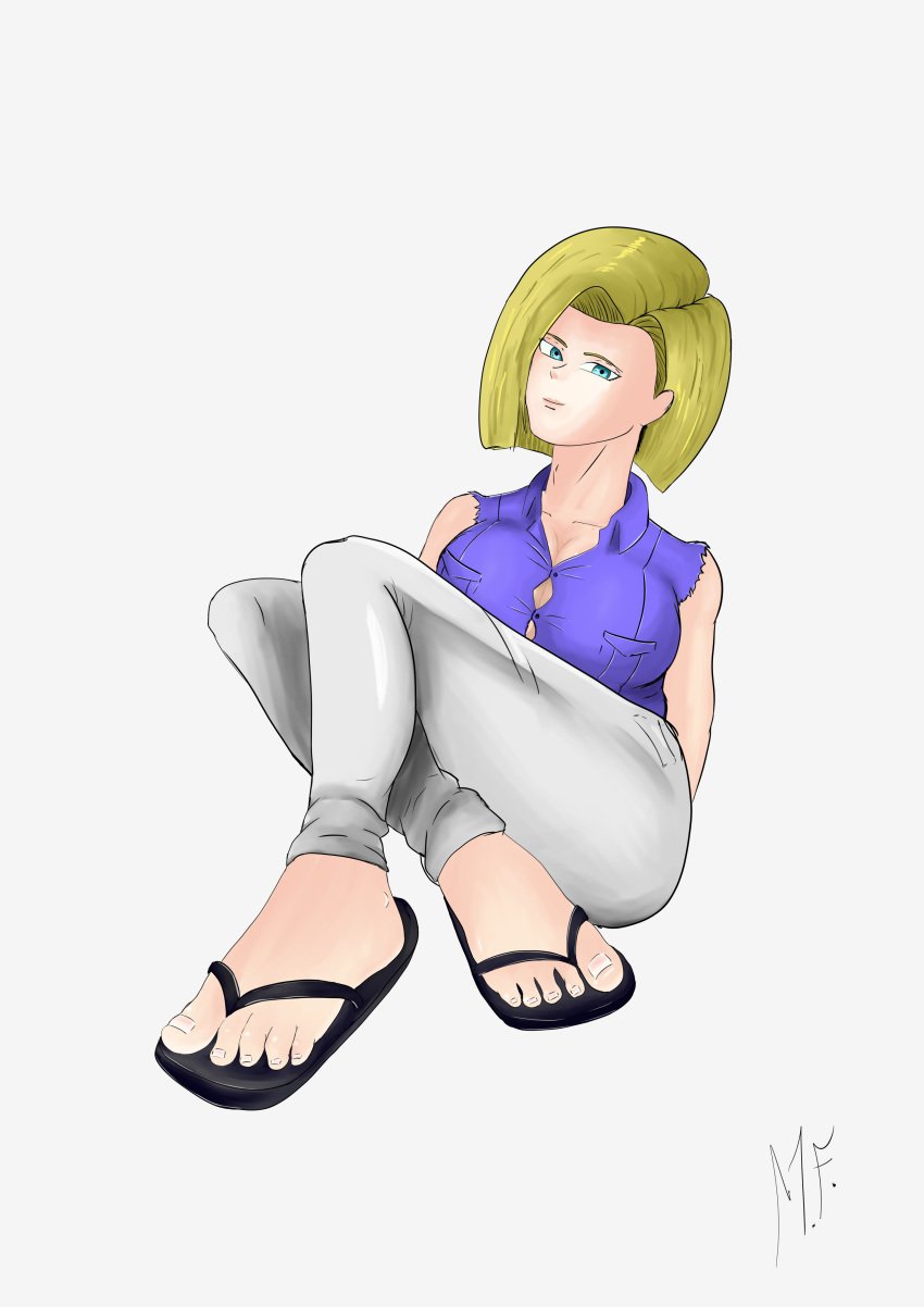 android_18 dragon_ball dragon_ball_z feet female muertefake sandals soles