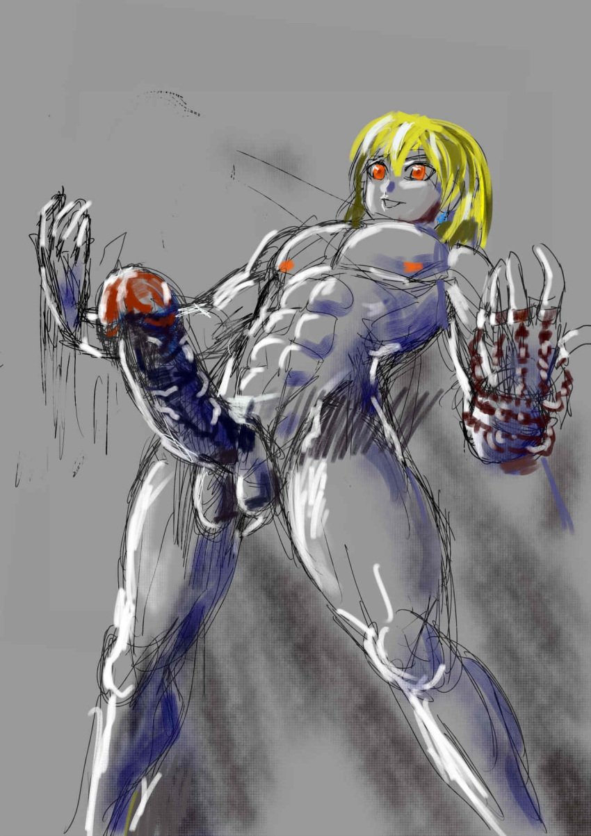 1boy abs anime_nose artist_request balls ballsack chains earrings erect_penis erection humanoid humanoid_penis hunter_x_hunter kurapika large_penis male male_only muscles muscular_femboy muscular_male naked no_clothes orange_eyes palms_up pecs penis penis_out scrotum six_pack smooth_skinned_male solo testicles upturned_hands veiny_penis yellow_hair