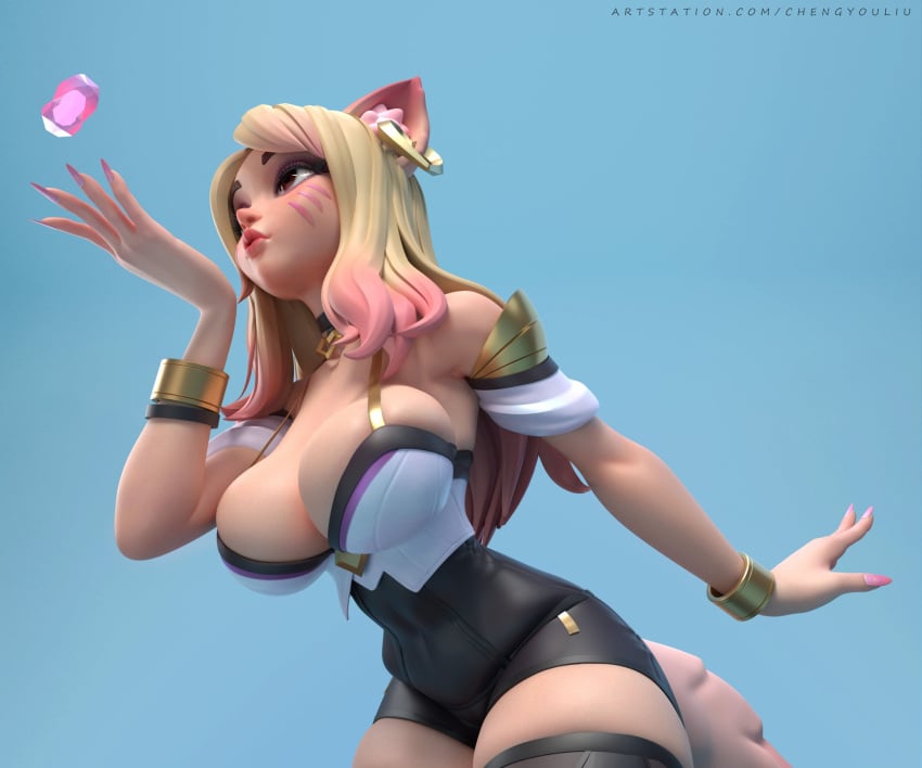 1girls 3d 3d_model ahri animal_ears artstation ass big_breasts blonde_hair breasts bursting_breasts busty chengyouliu cleavage ear female fox_ears fox_girl heart hips hourglass_figure human k/da_all_out_ahri k/da_all_out_series k/da_series large_breasts league_of_legends legs light-skinned_female light_skin lips multicolored_hair pink_hair shiny shiny_skin thick_legs thick_thighs thighs voluptuous whisker_markings wide_hips