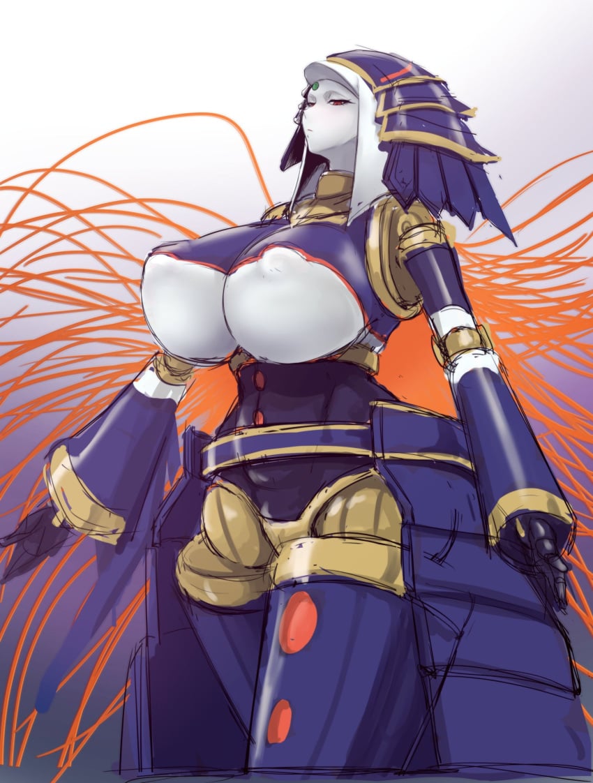 big_breasts blank_stare cleavage curvy deadpan doll doll_joints duel_monster el_shaddoll_construct exabyte female huge_breasts looking_at_viewer mature_female midriff nipple_bulge parallax05 tall thick_thighs wide_hips yu-gi-oh!