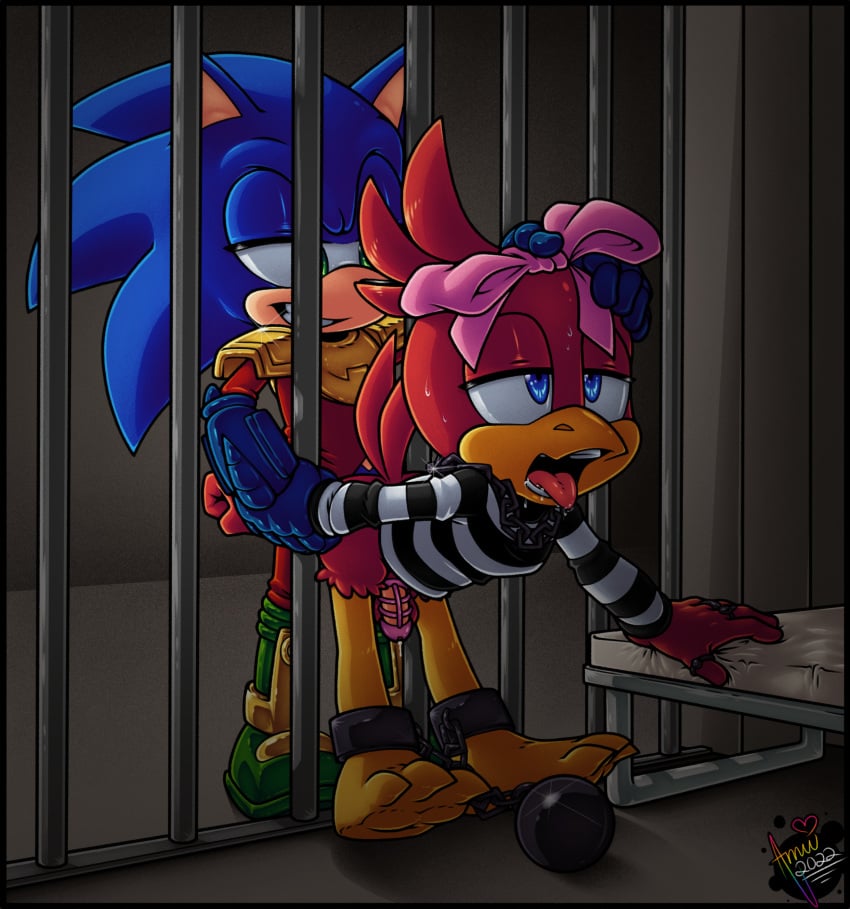 2022 2boys 4k amuzoreh amuzoreh_(artist) bird blue_fur blue_hair bow bowtie chained_ankles chandgrit chastity chastity_cage cuffed gay half-closed_eyes hd hi_res high_resolution highres inmate jail_sex male male/male prison prison_guard_position prison_sex prisoner red_fur red_hair sex sonic_(series) sonic_the_hedgehog sonic_the_hedgehog_(series) yaoi