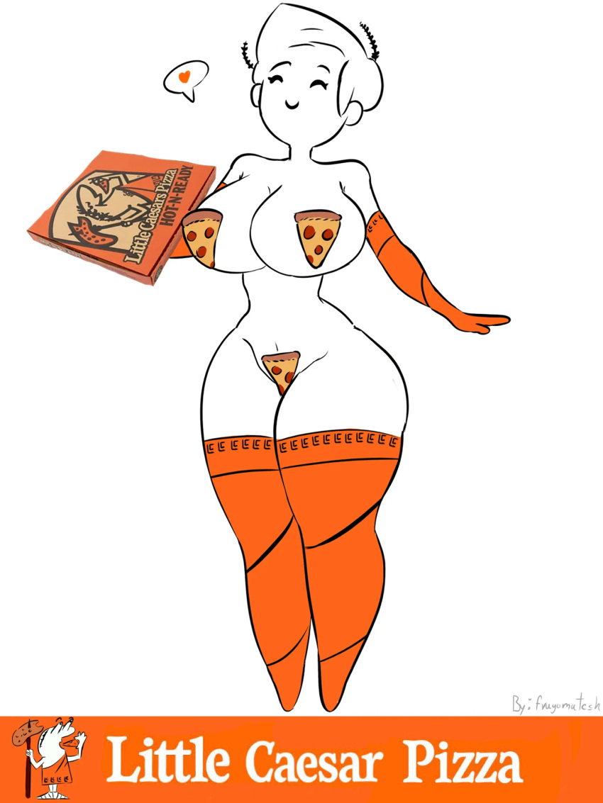 1girls big_ass big_breasts breasts closed_eyes covered_nipples covered_pussy female female_only fragomatesh little_caesar little_caesars pizza rule_63 thick_thighs wide_hips