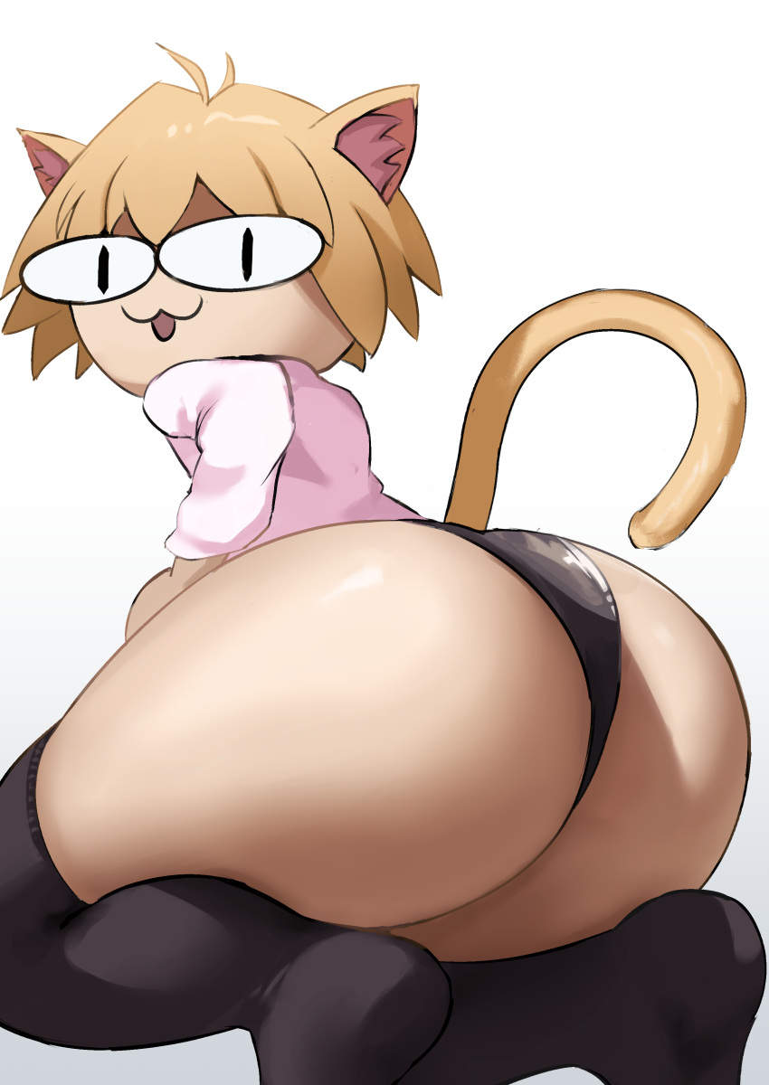 :3 arcueid_brunestud ass_focus big_ass black_legwear black_panties black_thighhighs blonde_hair bubble_butt cat_ears cat_tail catgirl dat_ass female female_only huge_ass kneeling looking_at_viewer looking_back massive_ass melty_blood neco-arc panties short_hair solo thighhighs tsukihime type-moon