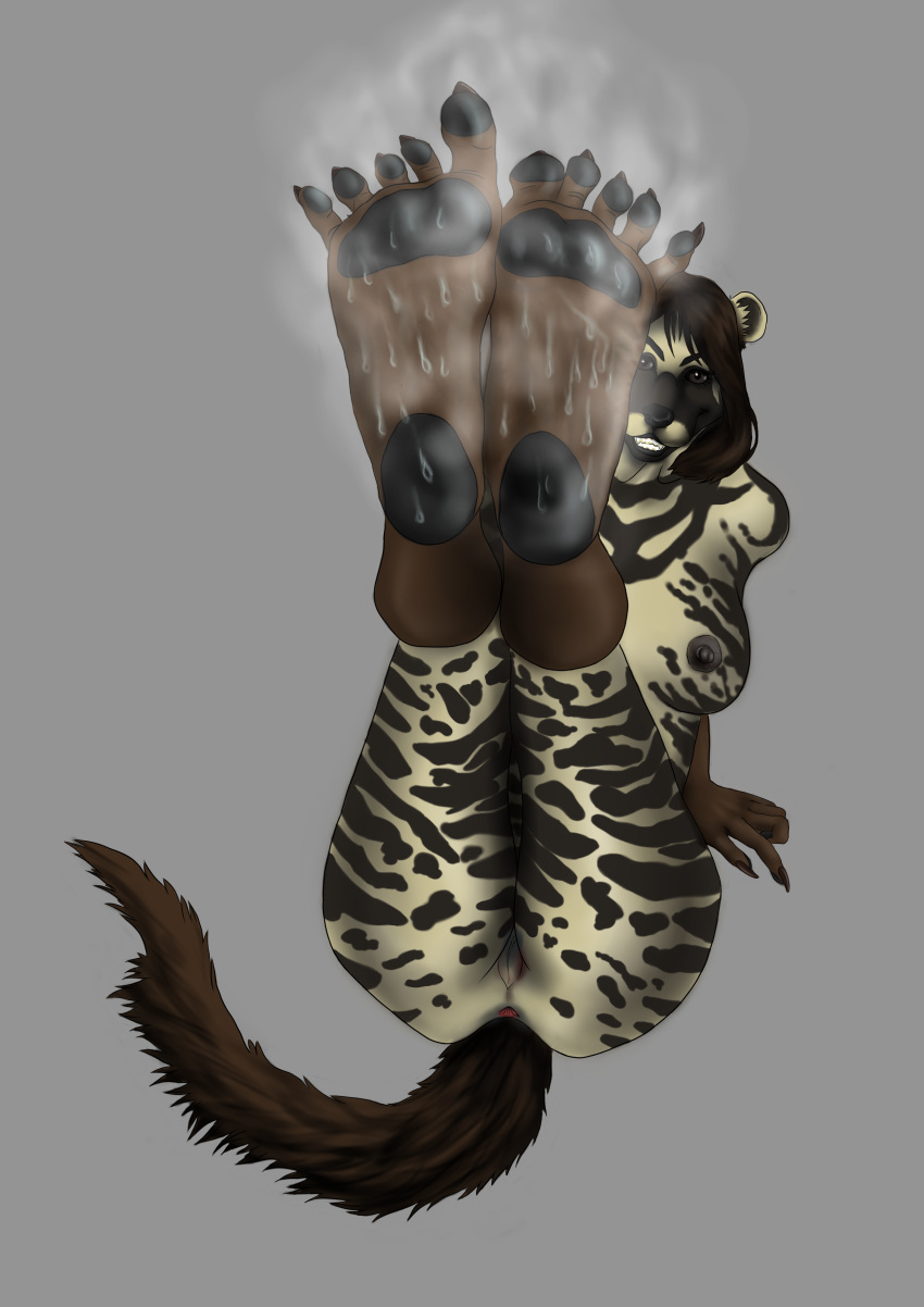 absurd_res anthro anus bodily_fluids civet feet female foot_fetish foot_focus hi_res jhonsteamwolf mammal nude pawpads spread_toes sweat sweaty_feet toes viverrid